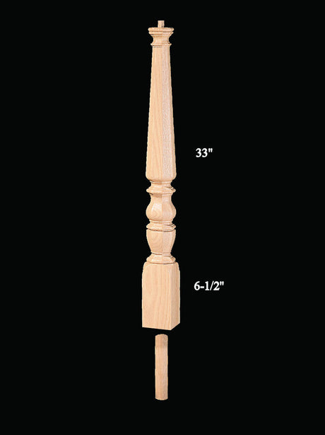 4813 Pin Top Octagonal Volute 1800s Newel Post Dimensional Information