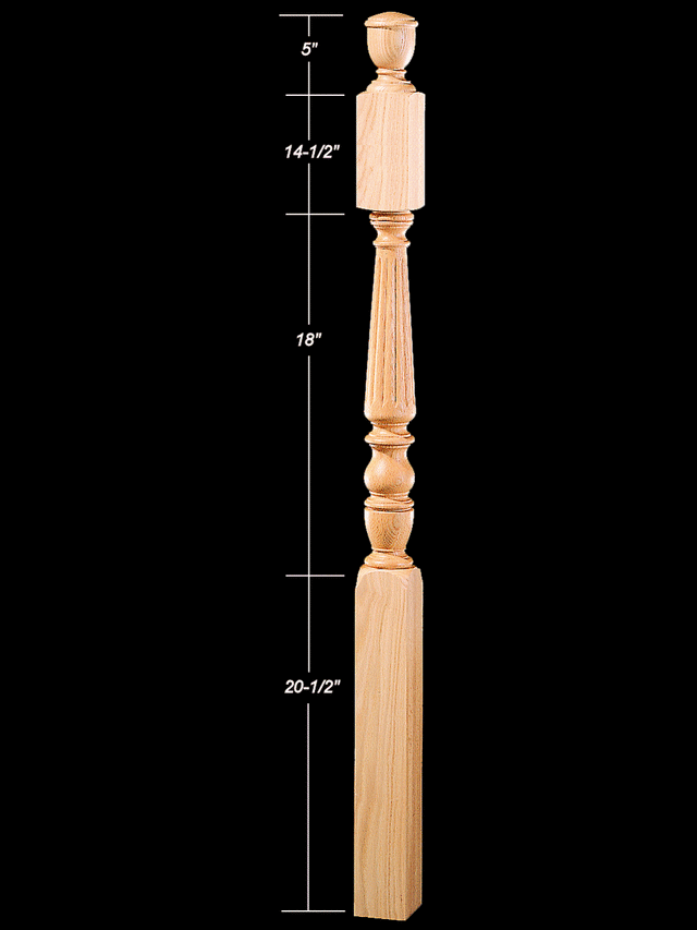 4866R 58" Reeded Pin Top Intermediate 1800s Newel Post