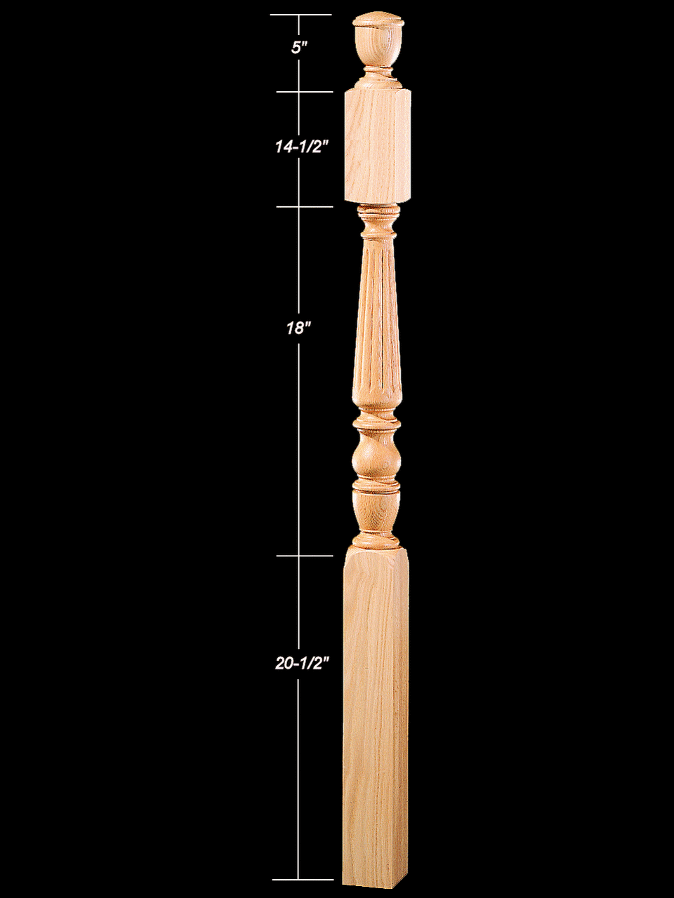 4845R 56" Reeded Pin Top Landing/Second-Floor 1800s Newel Post