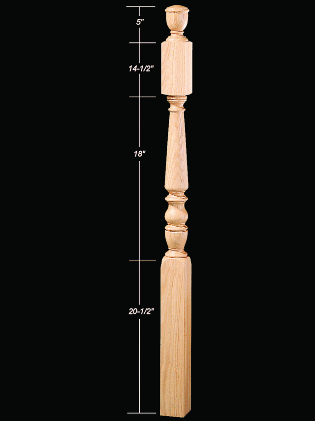 4866P 58" Plain Pin Top Intermediate 1800s Newel Post