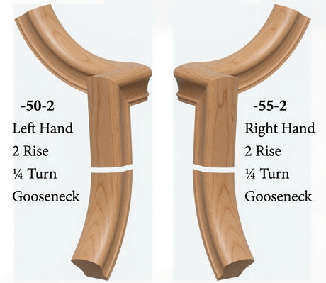 7050 Left and 7055 Right Hand 2 Riser Goosenecks with 1/4-Turn & Up Easing for the 6010 Handrail, Alder