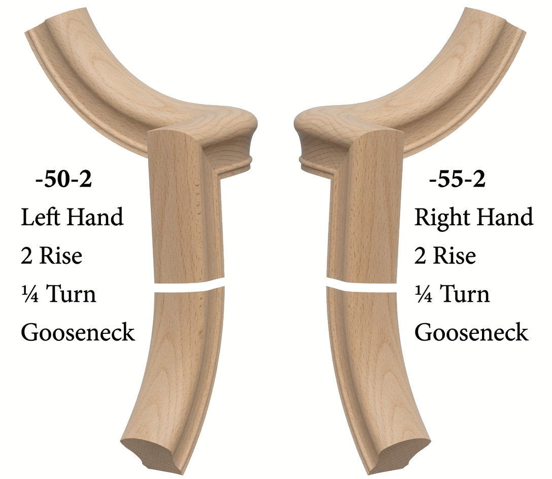 7050 Left and 7055 Right Hand 2 Riser Goosenecks with 1/4-Turn & Up Easing for the 6010 Handrail, Beech