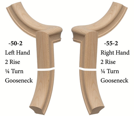 7050 Left and 7055 Right Hand 2 Riser Goosenecks with 1/4-Turn & Up Easing for the 6010 Handrail, Beech