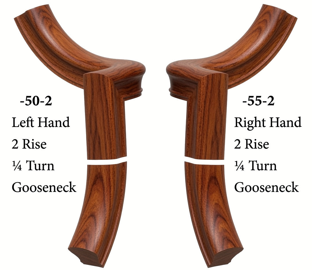 7050 Left and 7055 Right Hand 2 Riser Goosenecks with 1/4-Turn & Up Easing for the 6010 Handrail, Brazilian Cherry