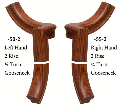 7050 Left and 7055 Right Hand 2 Riser Goosenecks with 1/4-Turn & Up Easing for the 6010 Handrail, Brazilian Cherry
