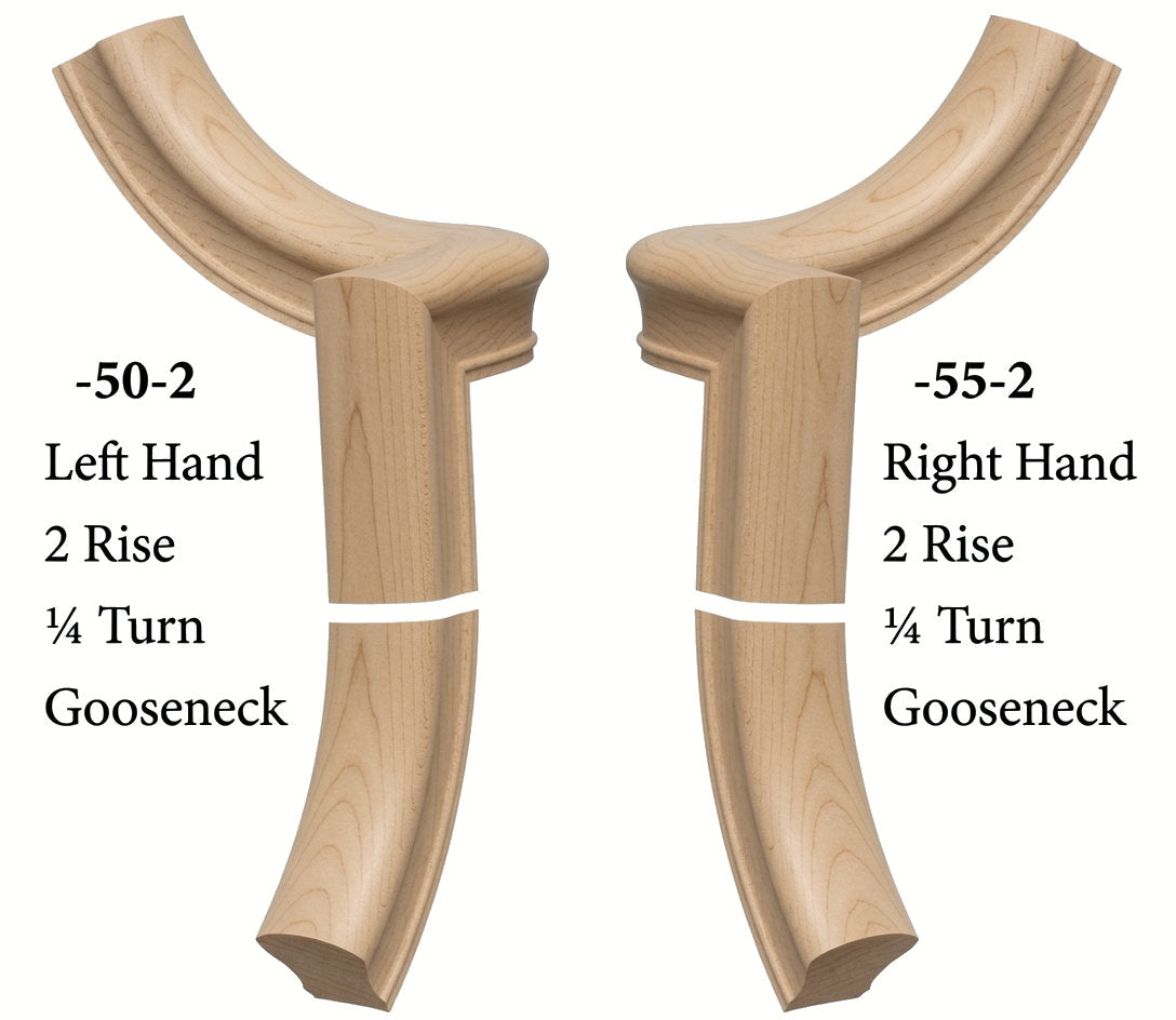 7050 Left and 7055 Right Hand 2 Riser Goosenecks with 1/4-Turn & Up Easing for the 6010 Handrail, Hard Maple