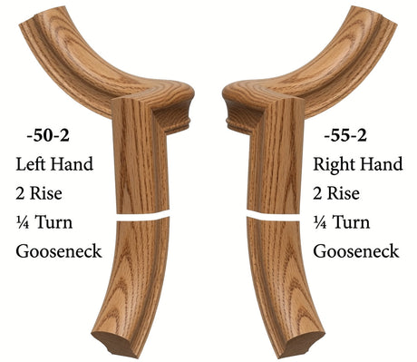 7050 Left and 7055 Right Hand 2 Riser Goosenecks with 1/4-Turn & Up Easing for the 6010 Handrail, Hickory