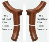 7050 Left and 7055 Right Hand 2 Riser Goosenecks with 1/4-Turn & Up Easing for the 6010 Handrail, Mahogany