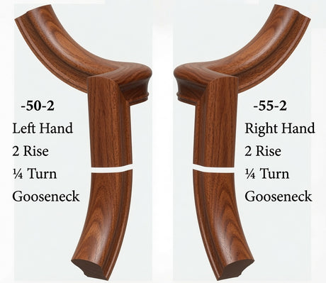 7050 Left and 7055 Right Hand 2 Riser Goosenecks with 1/4-Turn & Up Easing for the 6010 Handrail, Mahogany