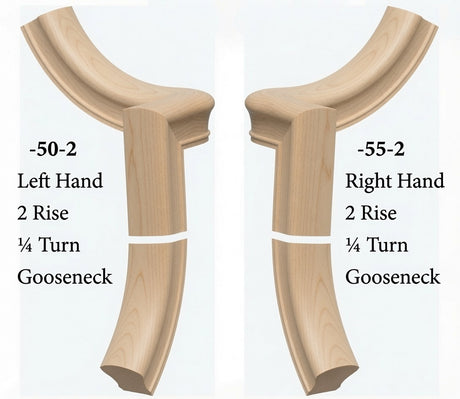 7050 Left and 7055 Right Hand 2 Riser Goosenecks with 1/4-Turn & Up Easing for the 6010 Handrail, Soft Maple