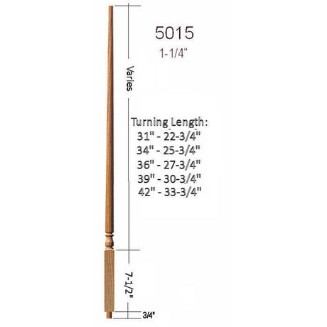 5015 Colonial Stair Baluster, 1-1/4" x 34" Structural Rise