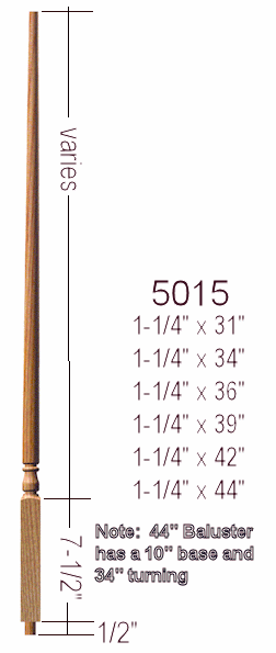 5015 Colonial Stair Baluster, Red Oak, 1-1/4" structural rise.