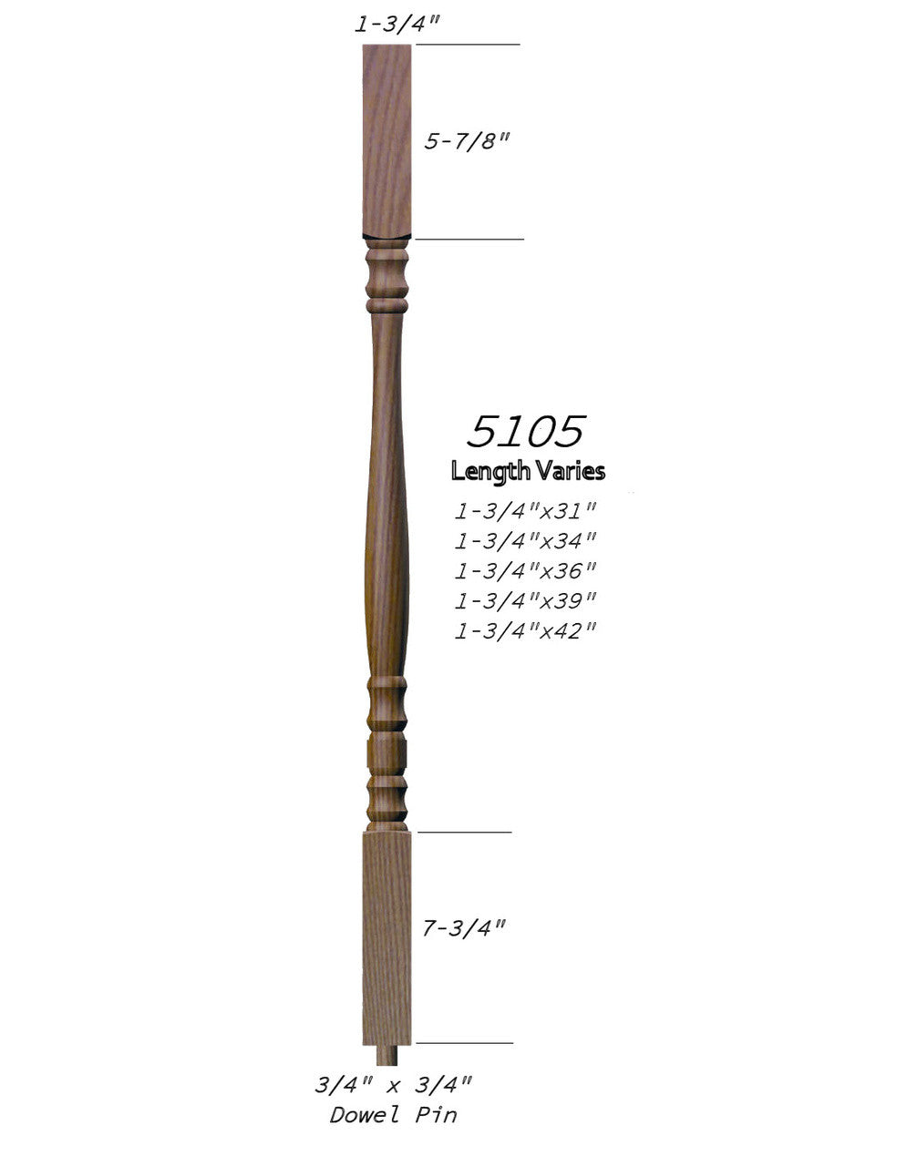 5105 31" Hampton Square Top Baluster Dimensional Information