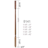 5141 34" Square Top Colonial Balusters, Dimensional Information