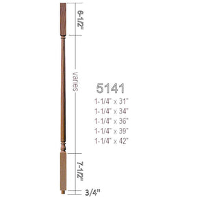 5141 34" Square Top Colonial Balusters, Dimensional Information
