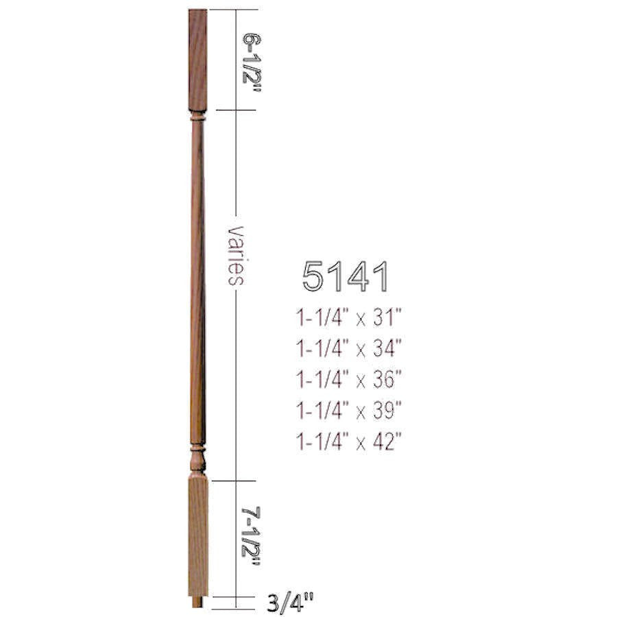 5141 36" Square Top Colonial Balusters, Dimensional Information