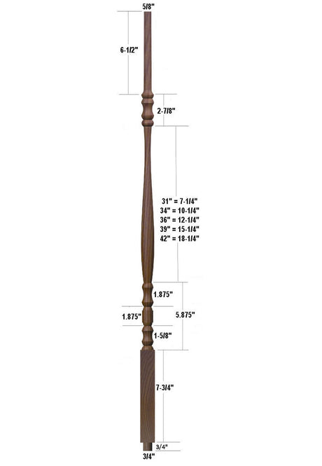 5200 42" Hampton Pin Top Baluster Dimensional Information