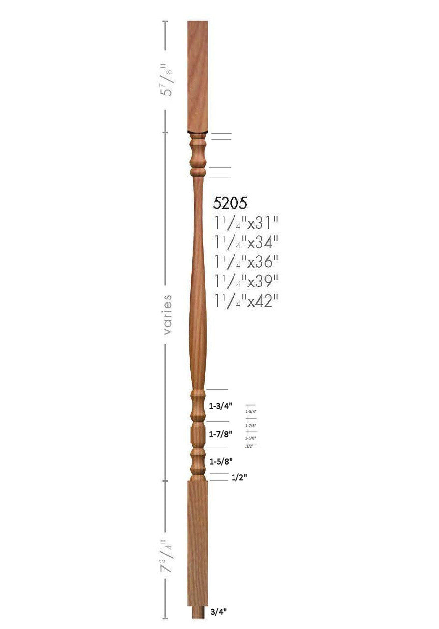 5205 34" Hampton Baluster Dimensional Information