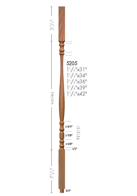 5205 36" Hampton Baluster Dimensional Information