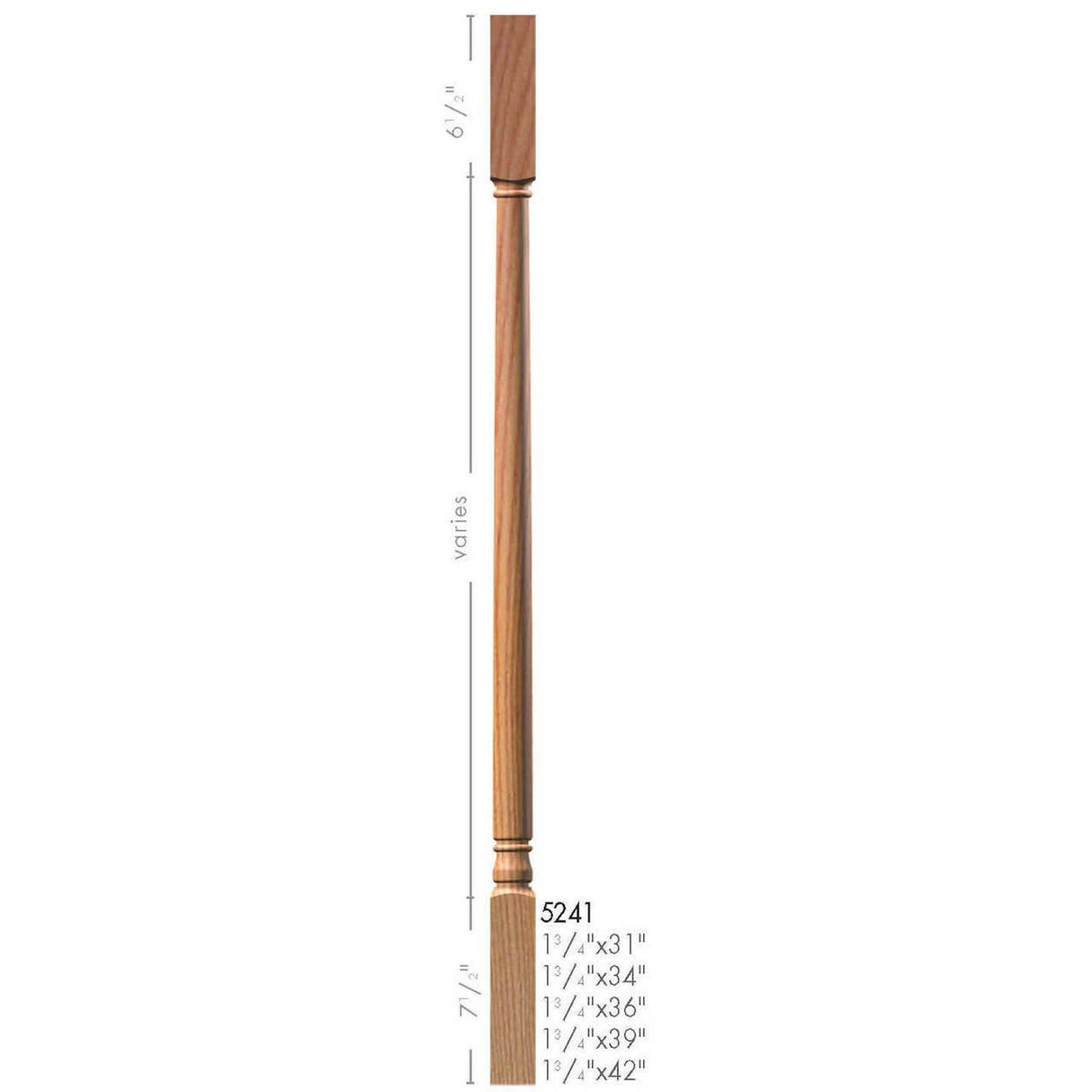 5241 31" Colonial Square Top Baluster Dimensional Information