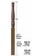 5511 48" Pin Top Starting Utah Classic Newel Post Dimensional Information