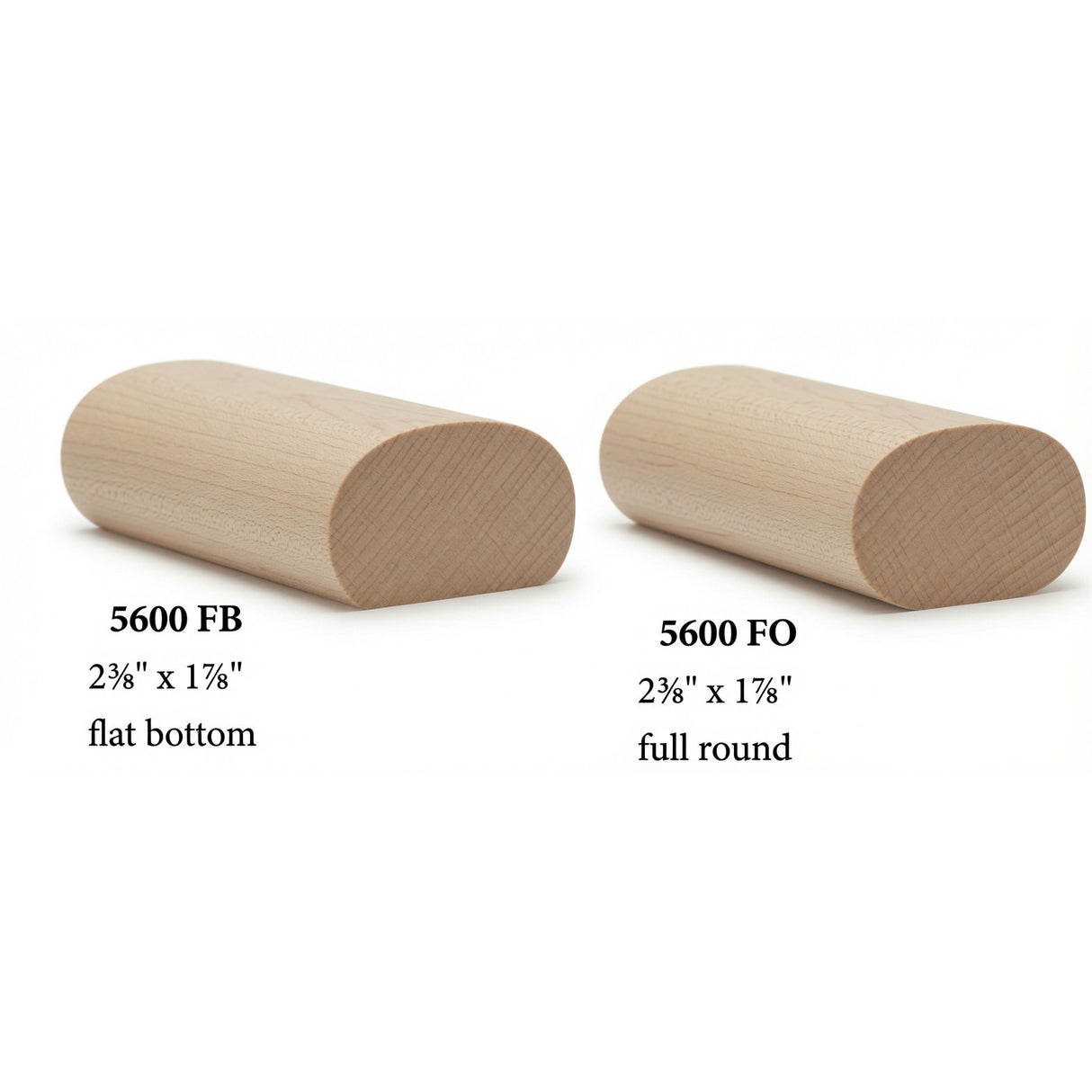 5600 2-3/8" x 1-7/8"Oval Handrail, Hard Maple