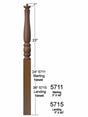 5715 60" Pin Top Utah Classic Landing Newel Post Dimensional Information