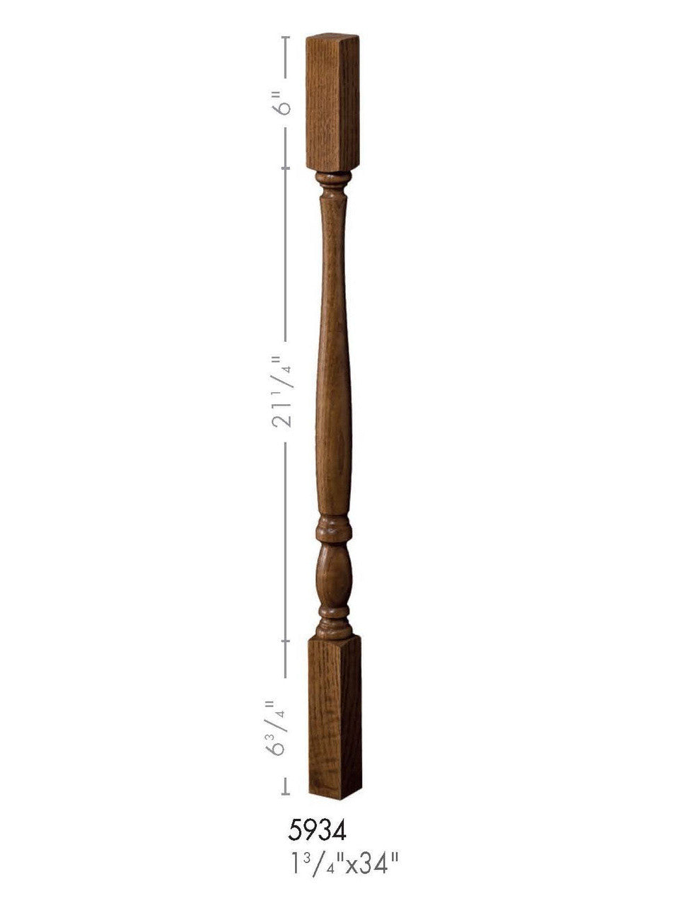 5934 34-inch Plain Square Top Country Classic Baluster Dimensional Information