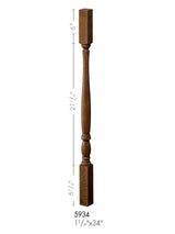 5934 34-inch Plain Square Top Country Classic Baluster Dimensional Information