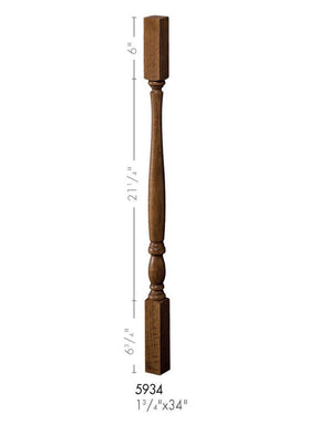 5934 34-inch Plain Square Top Country Classic Baluster Dimensional Information