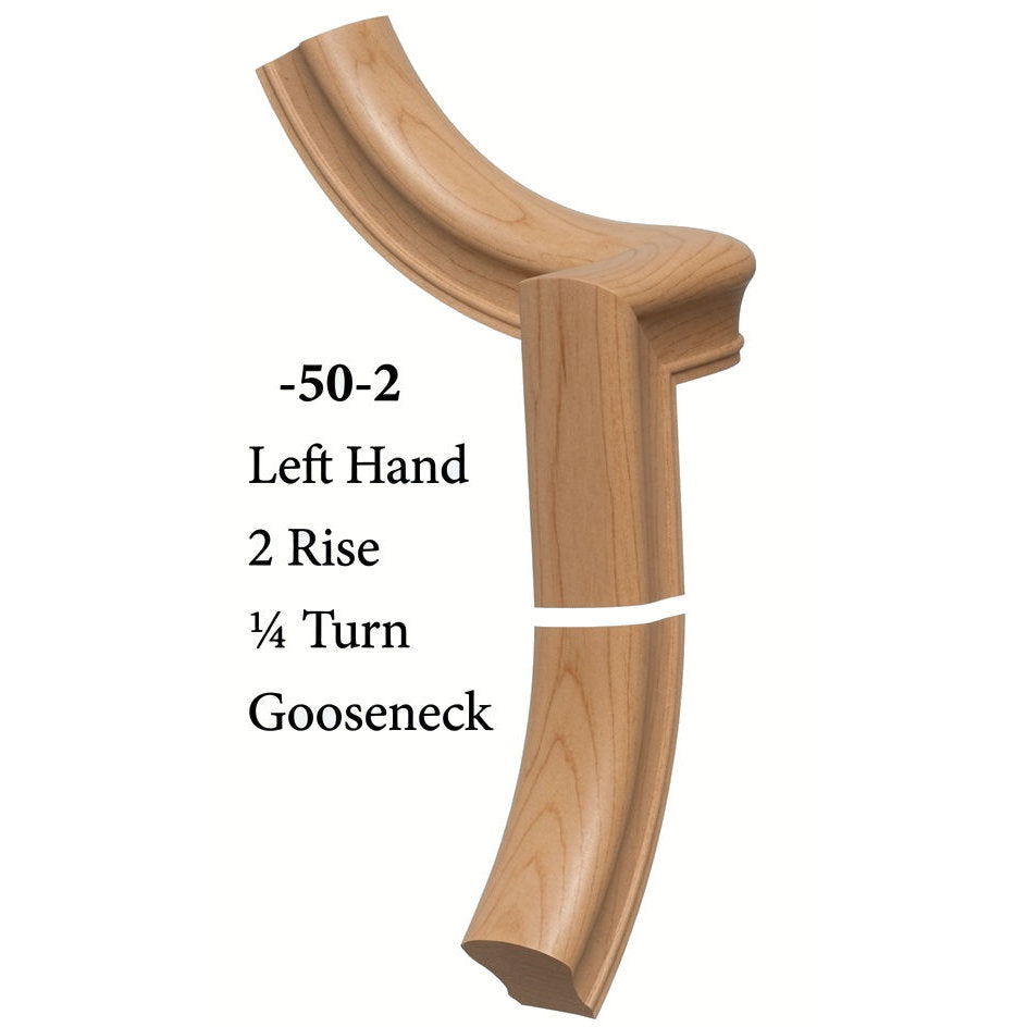 7050 Left Hand 2 Riser Goosenecks with 1/4-Turn & Up Easing for the 6010 Handrail, Alder