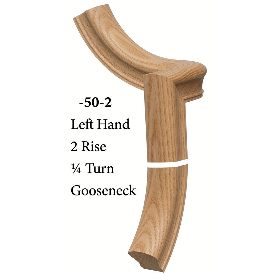 7050 Left Hand 2 Riser Goosenecks with 1/4-Turn & Up Easing for the 6010 Handrail, Ash