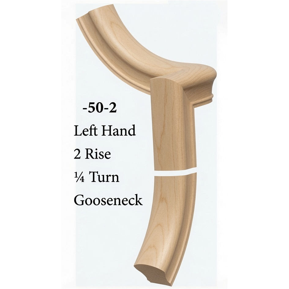 7050 Left Hand 2 Riser Goosenecks with 1/4-Turn & Up Easing for the 6010 Handrail, Birch