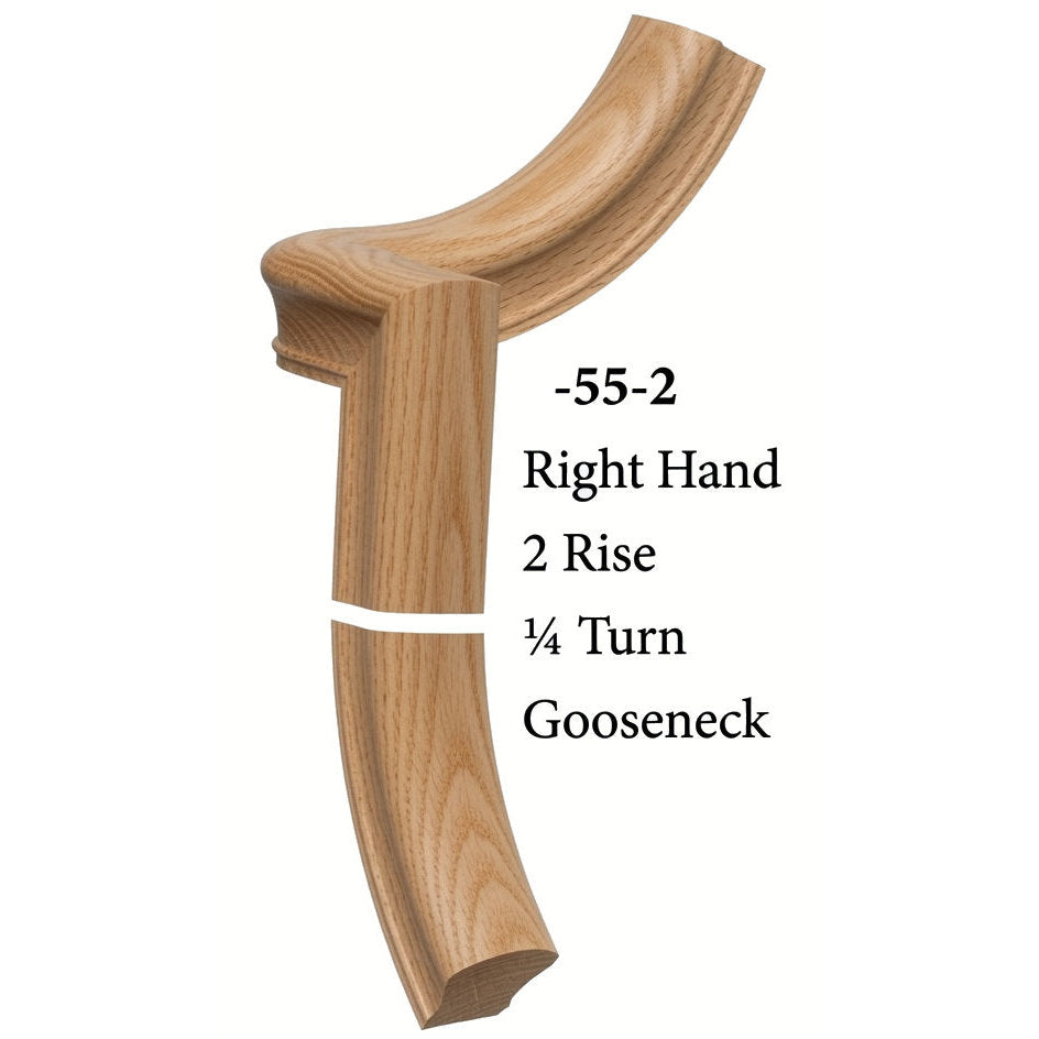 7055 Right Hand 2 Riser Goosenecks with 1/4-Turn & Up Easing for the 6010 Handrail, Ash