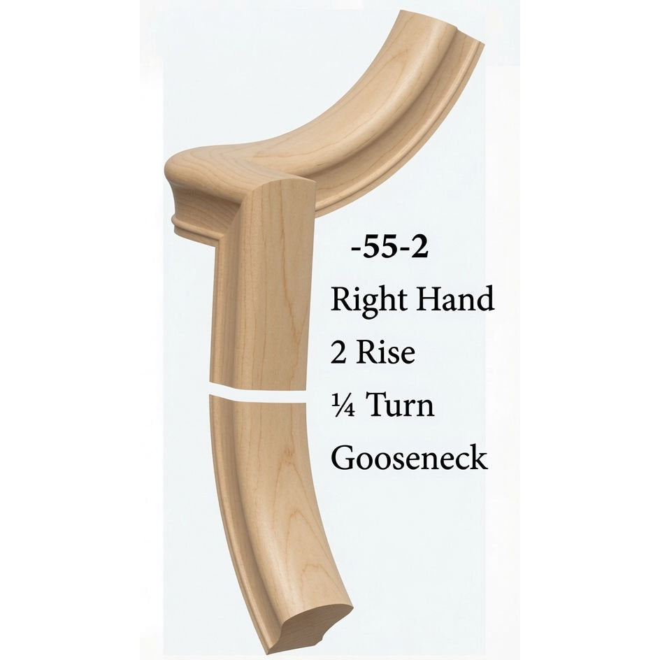 7055 Right Hand 2 Riser Goosenecks with 1/4-Turn & Up Easing for the 6010 Handrail, Birch