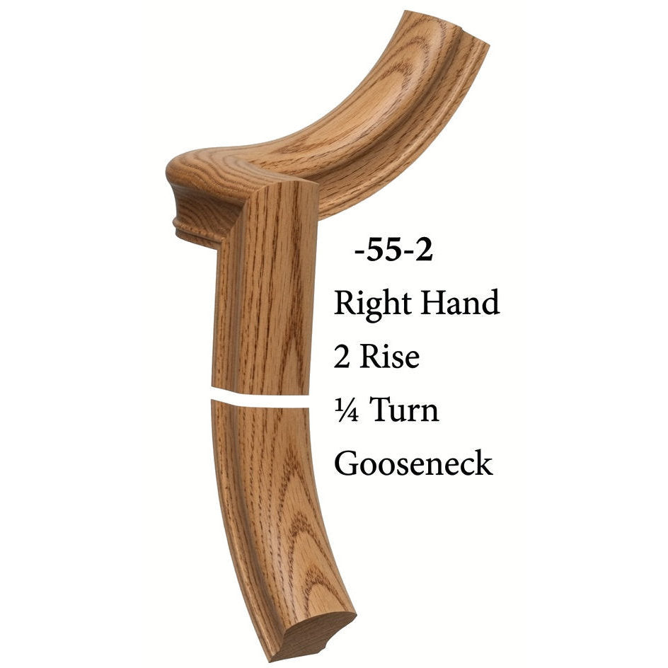 7055 Right Hand 2 Riser Goosenecks with 1/4-Turn & Up Easing for the 6010 Handrail, Hickory