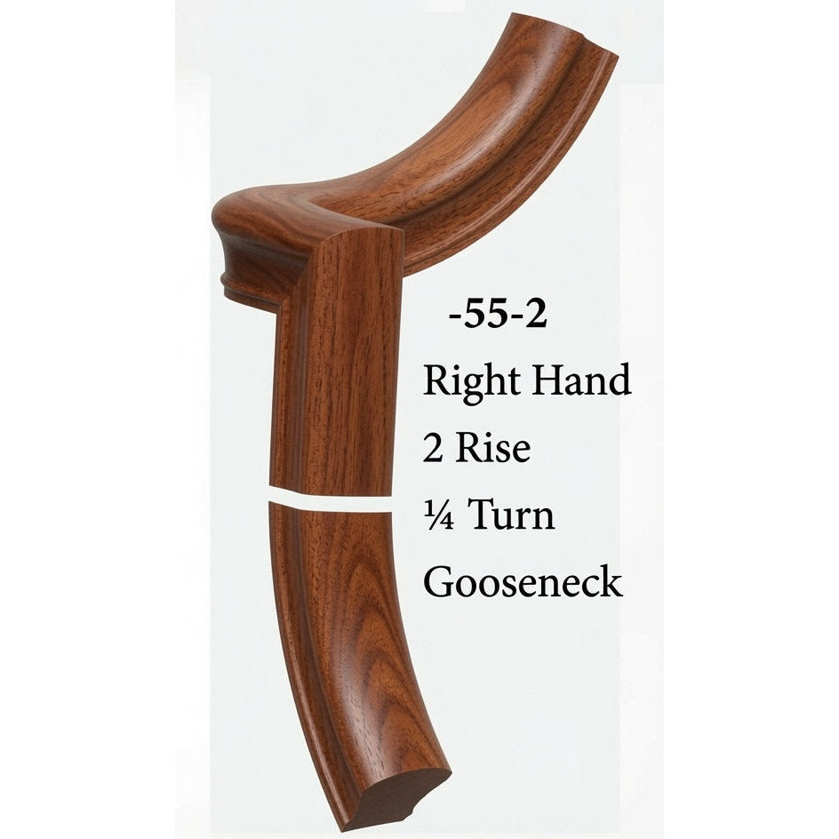 7055 Right Hand 2 Riser Goosenecks with 1/4-Turn & Up Easing for the 6010 Handrail, Mahogany
