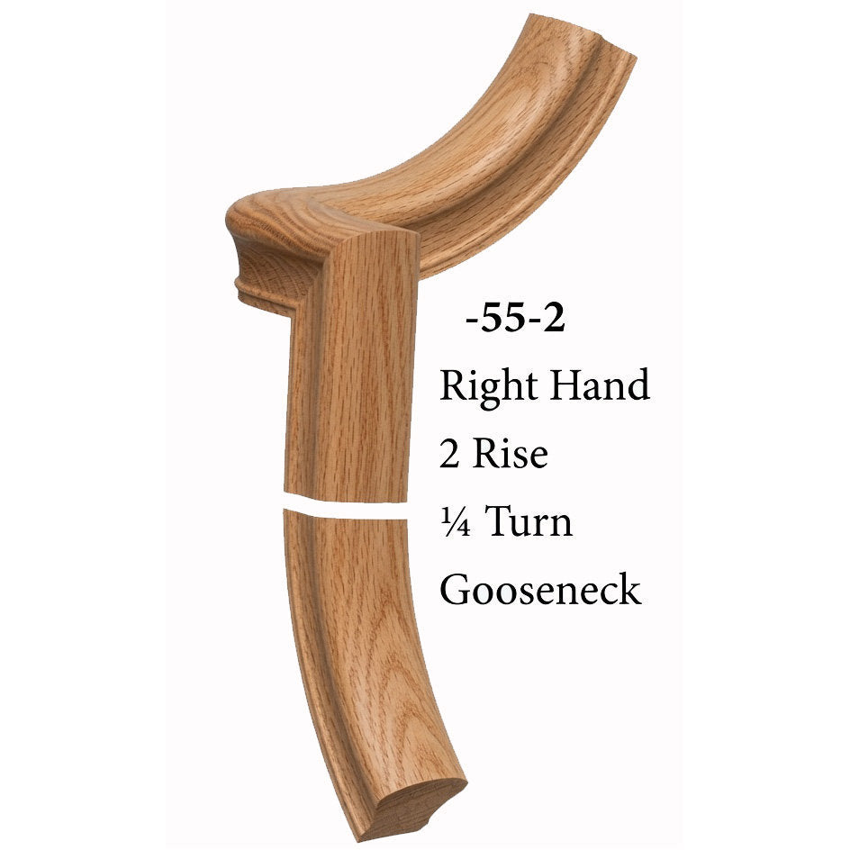 7055 Right Hand 2 Riser Goosenecks with 1/4-Turn & Up Easing for the 6010 Handrail, Red Oak