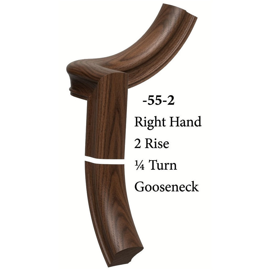 7055 Right Hand 2 Riser Goosenecks with 1/4-Turn & Up Easing for the 6010 Handrail, Walnut