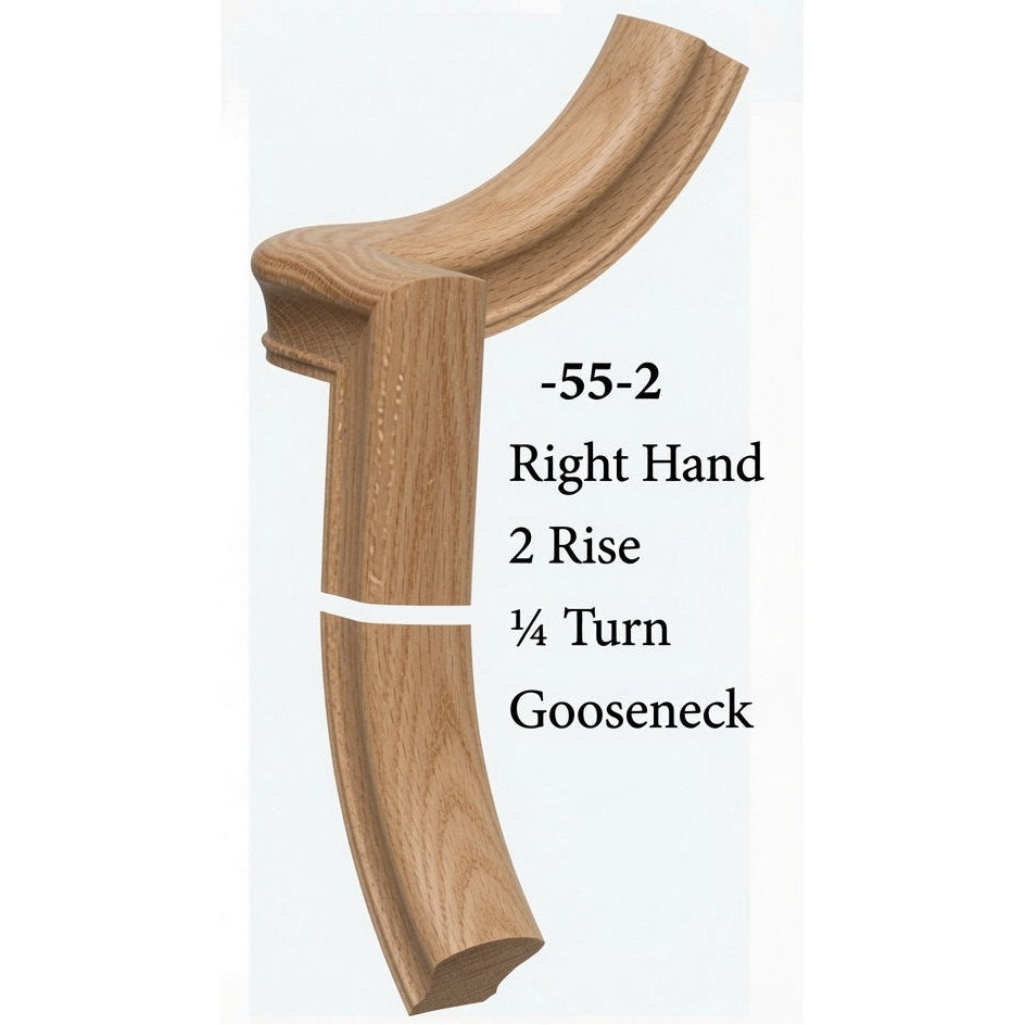 7055 Right Hand 2 Riser Goosenecks with 1/4-Turn & Up Easing for the 6010 Handrail, White Oak
