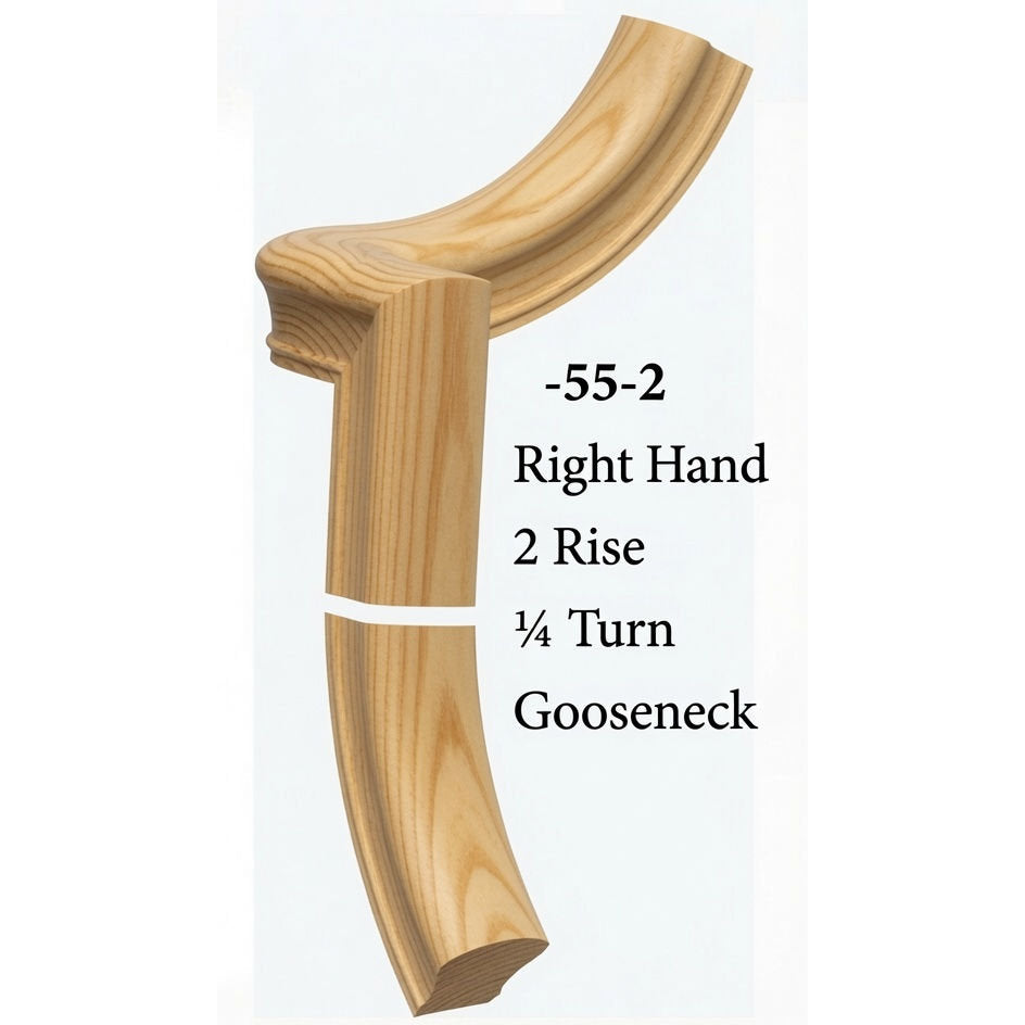 7055 Right Hand 2 Riser Goosenecks with 1/4-Turn & Up Easing for the 6010 Handrail, Yellow Pine