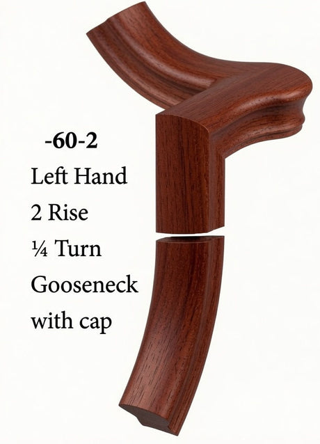 7060 Left Hand Gooseneck w/Quarter Turn Cap & Up Easing, Mahogany