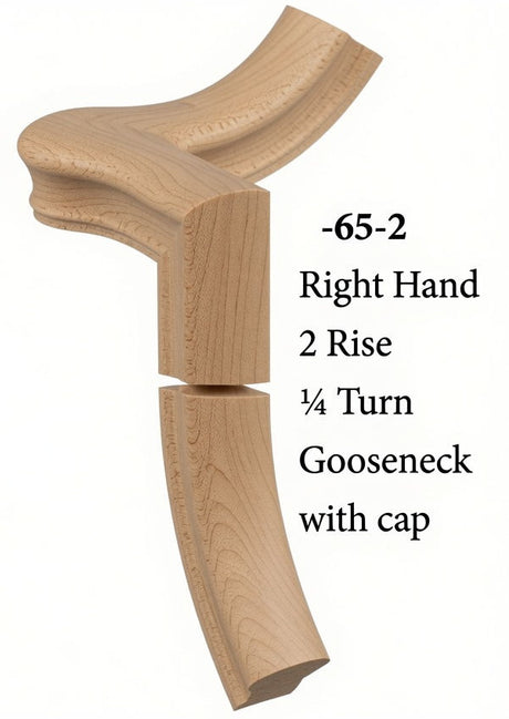 7065 Right Hand Gooseneck w/Quarter Turn Cap & Up Easing, Hard Maple