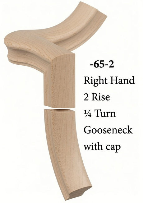7065 Right Hand Gooseneck w/Quarter Turn Cap & Up Easing, Soft Maple