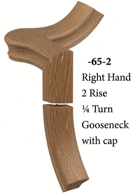 7065 Right Hand Gooseneck w/Quarter Turn Cap & Up Easing, White Oak