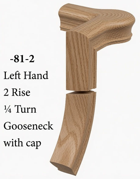 7081 Left Hand Right Hand 2 Riser Goosenecks with Quarter-turn Newel Caps for the 6010 Handrail, Ash