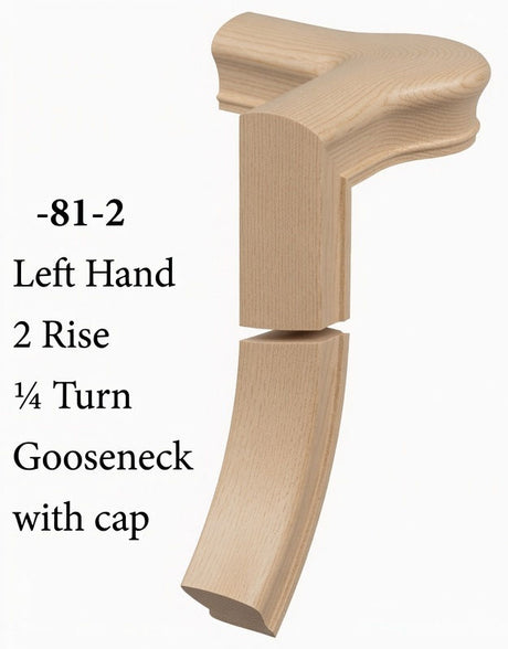 7081 Left Hand Right Hand 2 Riser Goosenecks with Quarter-turn Newel Caps for the 6010 Handrail, Birch