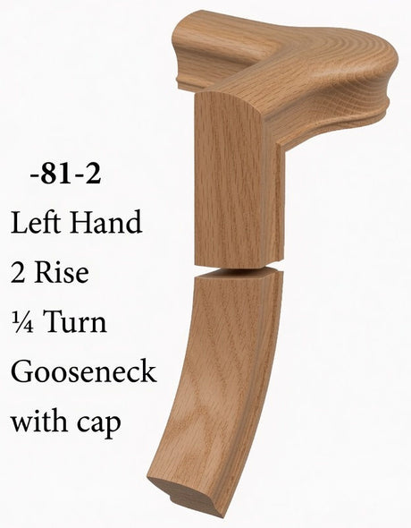 7081 Left Hand Right Hand 2 Riser Goosenecks with Quarter-turn Newel Caps for the 6010 Handrail, Hickory