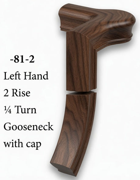7081 Left Hand Right Hand 2 Riser Goosenecks with Quarter-turn Newel Caps for the 6010 Handrail, Walnut