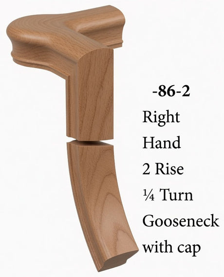 7086 Right Hand Right Hand 2 Riser Goosenecks with Quarter-turn Newel Caps for the 6010 Handrail, Alder